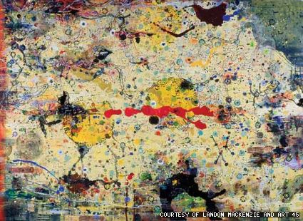 <em>Houbart´s Hope (Yellow)</em>; Crimson Lake, 2001-2004, acrylic on linen, 221 cm x 312.4 cm.